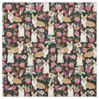 Tissu floral de corgi - noir