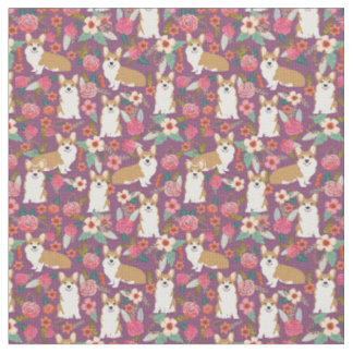 Tissu floral de corgi - pourpre