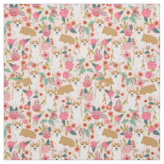 Tissu floral de corgi - rose