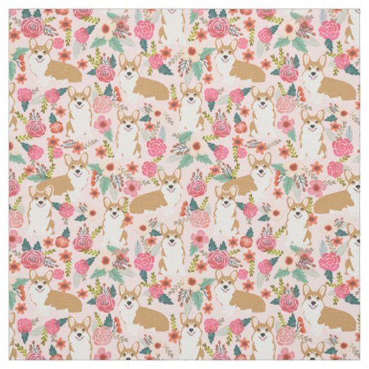 Tissu floral de corgi - rose (Échantillon)