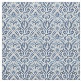 Tissu Floral Feuille damassé bleu et blanc (Échantillon)