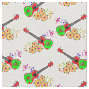 Tissu Floral Hawaiian Ukulele Hibiscus Fleurs