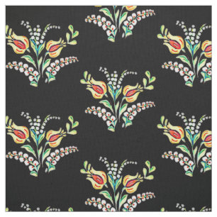 Tissu floral hongrois blanc jaune
