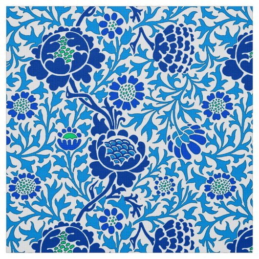 Tissu Floral Jacobéen , Navy et Cerulean Blue (Échantillon)