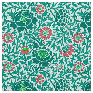 Tissu Floral jacobéen, Turquoise, Aqua et Coral