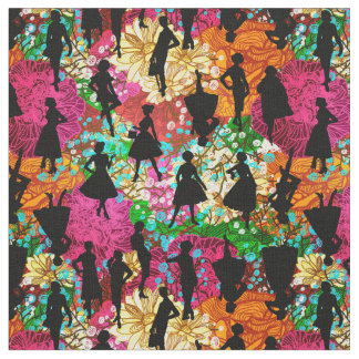 Tissu floral noir du milieu du siècle 1950 silhouette vi