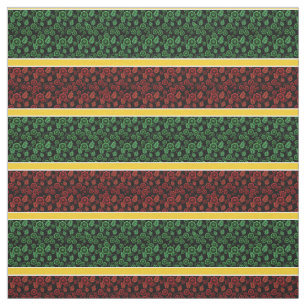 Tissu Floral-or vert/rouge/rayure blanche - noir