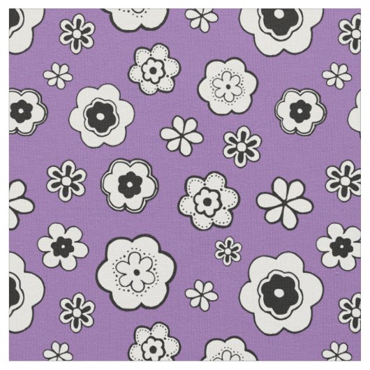 Tissu Floral pourpre, noir et blanc (Fermer)