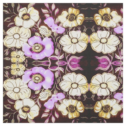 Tissu floral rose et jaune (Échantillon)