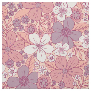 Tissu Floral rose et violet pastel