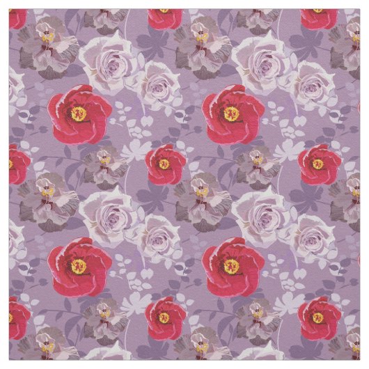 Tissu Floral rouge, violet (Échantillon)