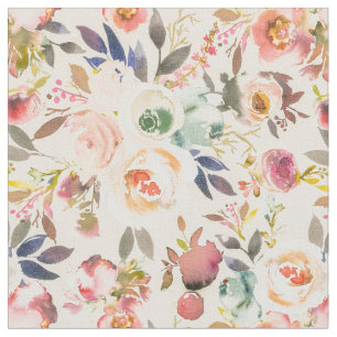Tissu Floral rustique d'aquarelle brune rose ene ivoire