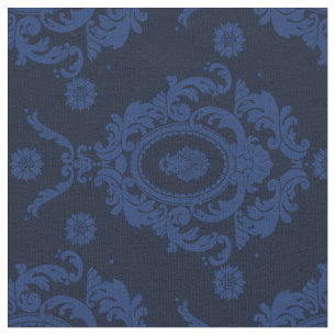 Tissu floral vintage bleu de motif de damassé