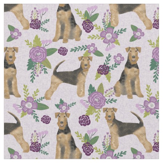 Tissu floraux pourpres d'airedale terrier (Fermer)