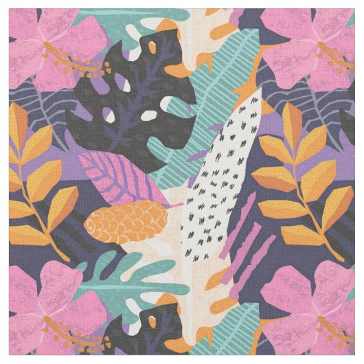 Tissu Flore Abstraite tropicale brillante (Fermer)