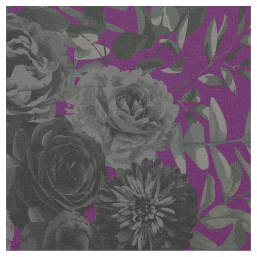 Tissu Flore de Rose gothique noir et pourpre (Fermer)