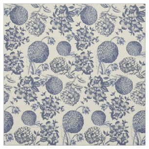 Tissu Flore d'impression florale de fleurs bleues antiqu