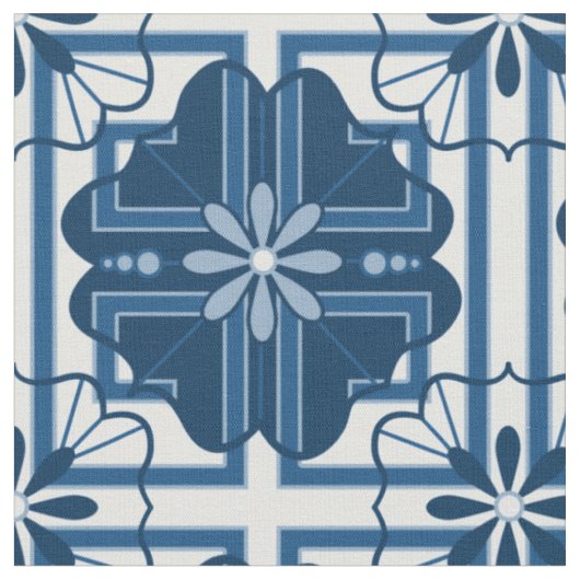 Tissu Flore géométrique bleu classique (Fermer)