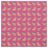Tissu Flore magenta Dachshund à la crème (Échantillon)