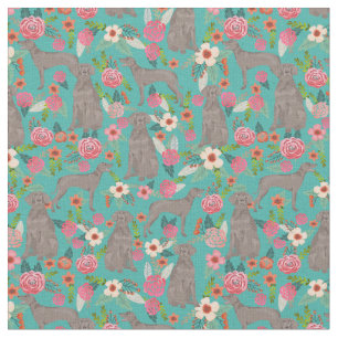 Tissu flore vintage de chien weimaraner turquoise
