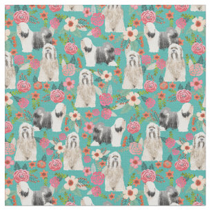 Tissu Flore vintage tibétain de Terrier turquoise