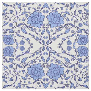 Tissu Flowered blue and white fabric