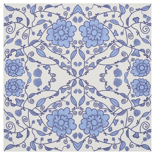 Tissu Flowered blue and white fabric (Échantillon)