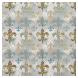 Tissu Fluer de Lis | Bleu et or doux