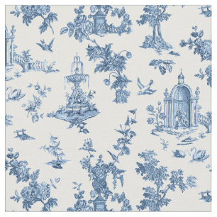 Tissu Fontaines et arbres fantastiques vintages bleu toi
