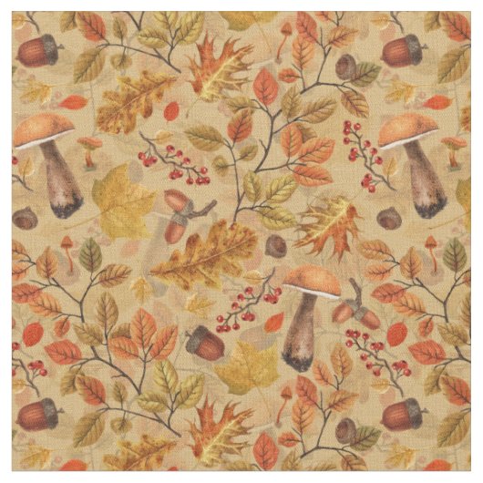 Tissu Forêt automnale sur ocre (Fermer)