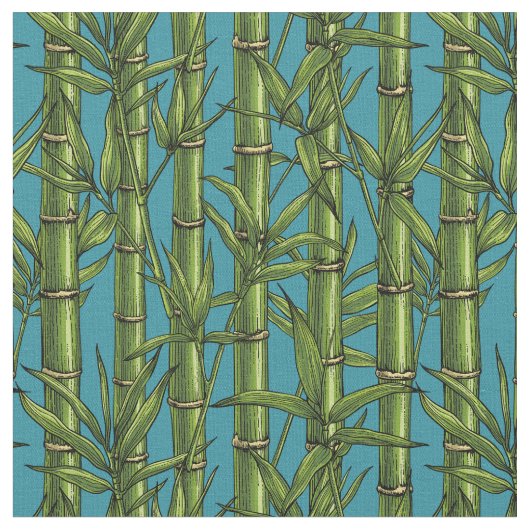 Tissu Forêt de bambou sur bleu (Fermer)