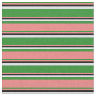 Tissu Forêt verte, Corail clair, Lignes noires et lavand