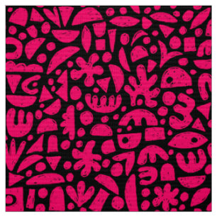 Tissu Formes Abstrait 140821 - Néon Rouge sur Noir