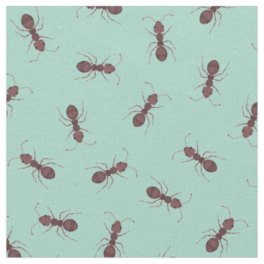 Tissu Fourmis Marron Illustrées sur Turquoise Clair (Fermer)