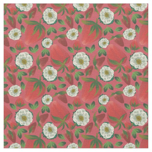 Tissu Fraise Rouge Floral (Fermer)