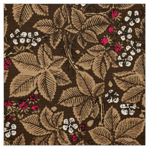 Tissu Fraises de Nouveau d'art et feuille, brun foncé