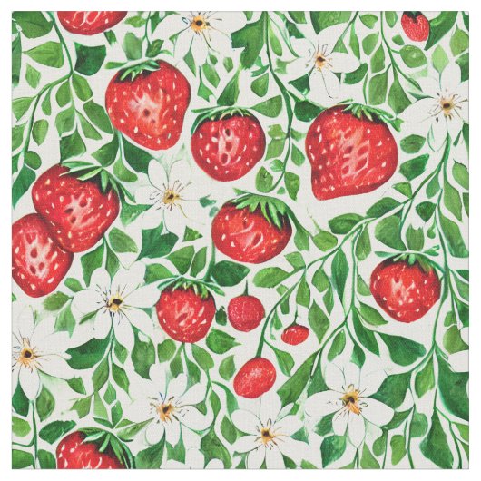 Tissu Fraises rouges et fleurs blanches (Fermer)