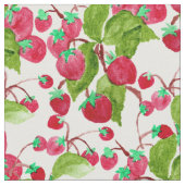 Tissu Fraises vertes rouges peintes à la main (Fermer)