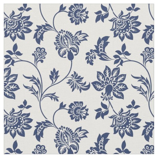 Tissu - Français Floral bleu et blanc (Fermer)