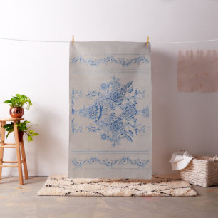 Tissu français, shabby chic, vintage, bleu pâle, blanc, 