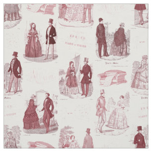 Tissu Français vintage rouge et blanc Toile de