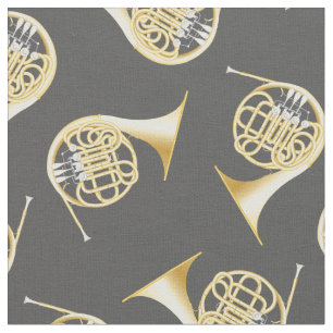 Tissu French Horns Musique Musicien Salle Décor Gris