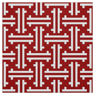 Tissu Frette chinoise d'art déco, rouge foncé et blanc