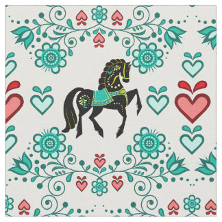 Tissu Friesienne/frisonne Hippique aqua/noir, coeurs, 4"