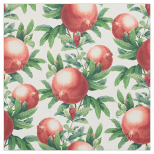 Tissu Fruits de grenade rouge et Feuilles verts