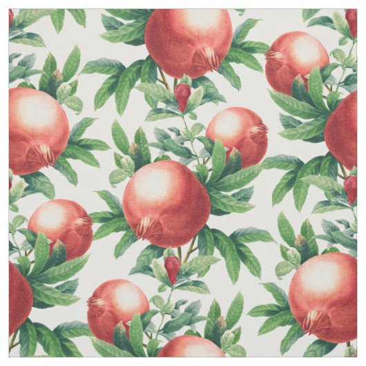 Tissu Fruits de grenade rouge et Feuilles verts (Échantillon)