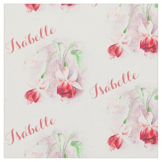 Tissu Fuchsia botanique rouge nom d'aquarelle (Fermer)