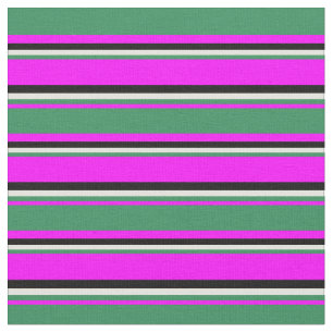 Tissu Fuchsia, Vert mer, Jaune clair et Motif noir