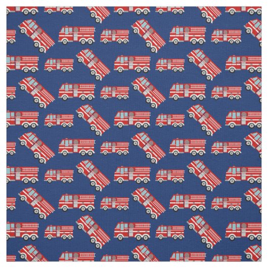 Tissu Fun Fire Trucks Navy Blue (Échantillon)