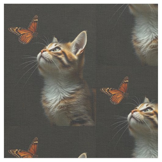 Tissu Fun Kitten Papillon Arrière - plan noir (Fermer)